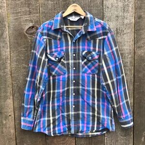 Vintage Dakota by Five Brother Western Flannel Pearl Snap Shirt Large Tall